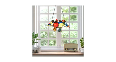 14.5" Tiffany Glass Birds Window Panel Hangings with Chain