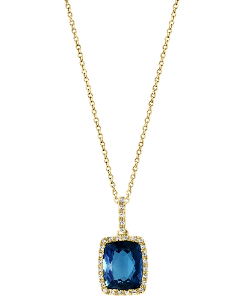 Effy London Blue Topaz (4-1/5 ct. t.w.) & Diamond (1/10 ct. t.w.) Halo 18" Pendant Necklace in 14k Gold