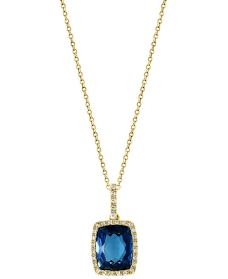 Effy London Blue Topaz (4-1/5 ct. t.w.) & Diamond (1/10 ct. t.w.) Halo 18" Pendant Necklace in 14k Gold