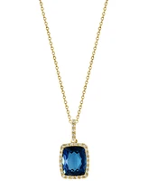 Effy London Blue Topaz (4-1/5 ct. t.w.) & Diamond (1/10 ct. t.w.) Halo 18" Pendant Necklace in 14k Gold