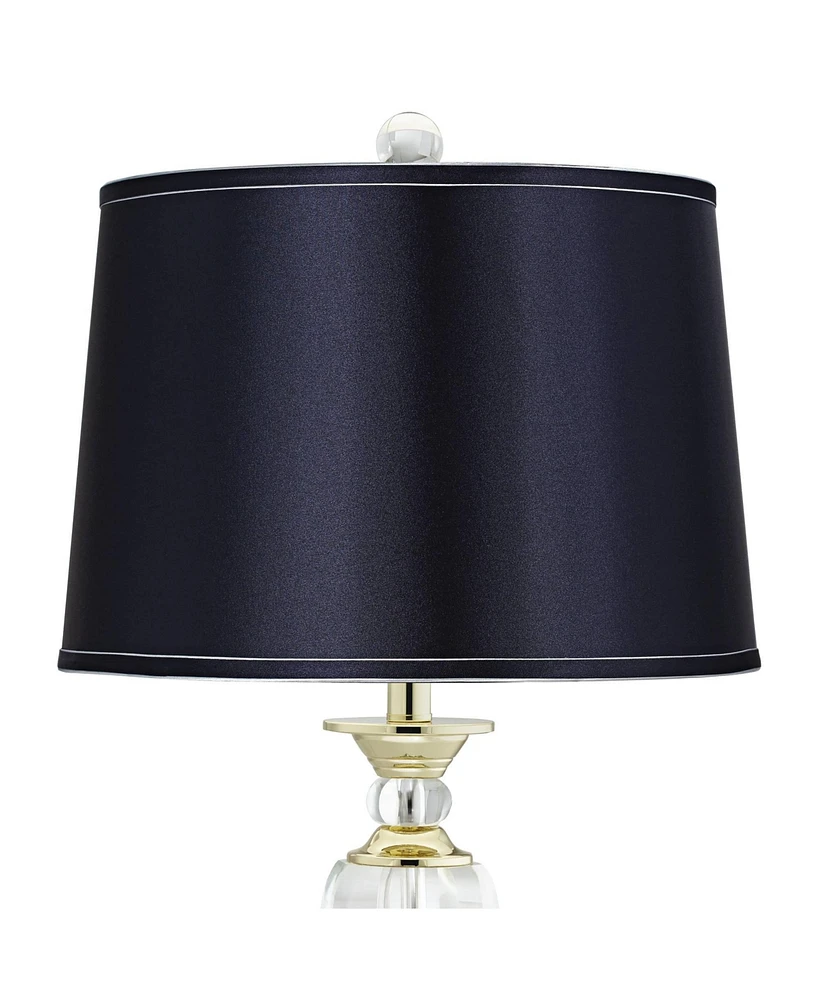 Traditional European Style Table Lamp 28.75" Tall Brass Faceted Clear Crystal Urn Navy Blue Hardback Drum Shade for Living Room Bedroom Bedside Nights