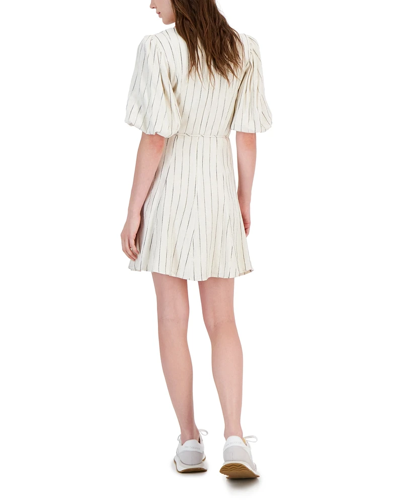 Tinsel Juniors' V-Neck Flutter-Sleeve Striped Mini Dress