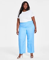 Anne Klein Plus Jillian Linen-Blend High-Rise Wide-Leg Pants