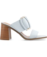 Journee Collection Women's Junie Double Strap Buckle Block Heel Sandals