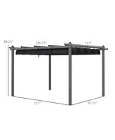 Outsunny 10'x13' Retractable Pergola with Wood Grain Aluminum Frame, Gray