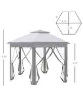 Outsunny 13' x 13' Pop Up Gazebo with 6 Zippered Mesh Netting, Gray