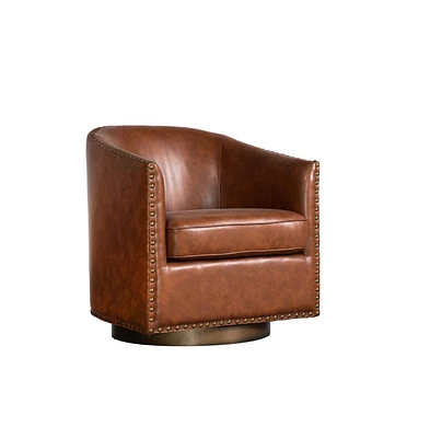 Ada Upholstered Club Style Barrel Chair With Nail Trim, Sloped Arms, And 360 Degree Swivel Base In A Vinyl Wrap