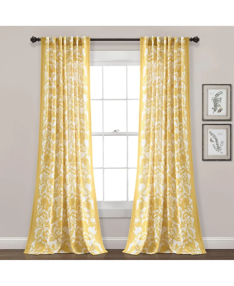 Emma Textured Jacobean Window Curtain Panels Yellow Single 52X84