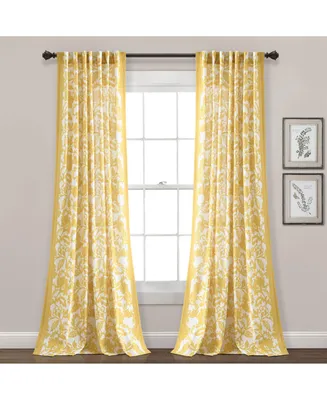Emma Textured Jacobean Window Curtain Panels Yellow Single 52X84