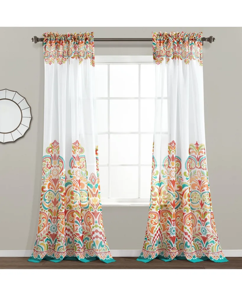 Clara Sheer Window Curtain Panels Turquoise/Tangerine 38X84+2 Set