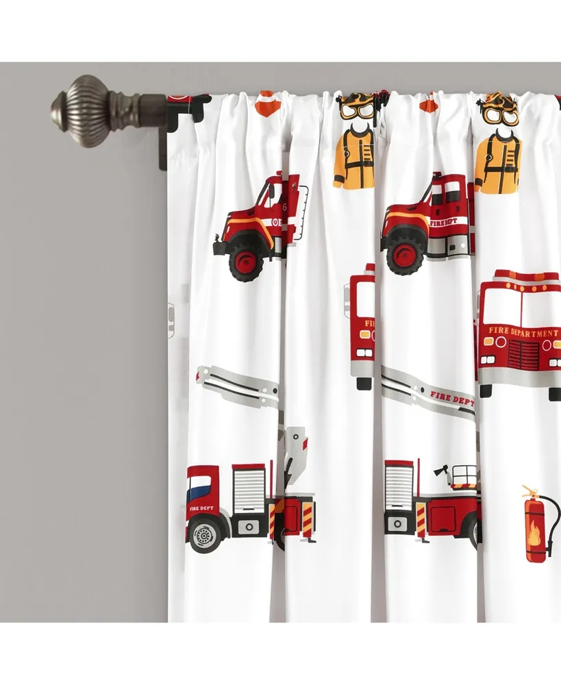 Fire Truck Window Curtain Panels Red/White 52X63 Set
