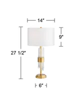 Aloise Mid Century Modern Glam Luxury Table Lamp 27.5" Tall Brass Metal Clear Glass Tube White Drum Shade Decor for Living Room Bedroom House Bedside