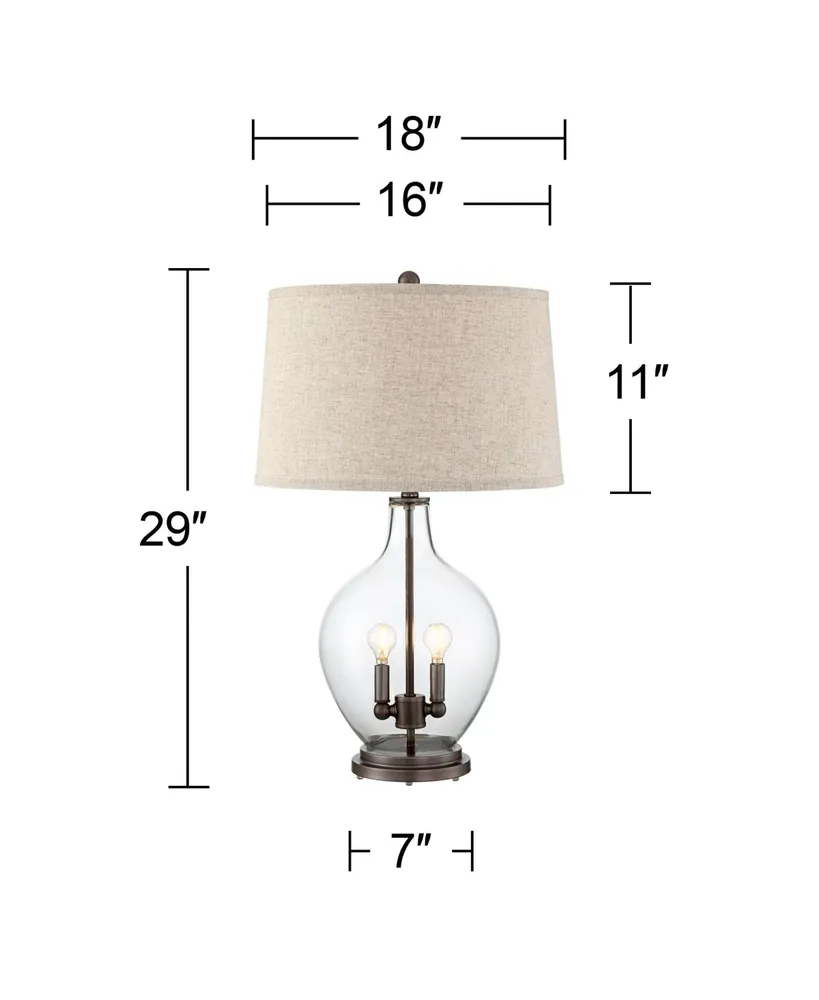 Becker Cottage Style Table Lamp with Nightlight Led Fillable 29" Tall Clear Glass Bronze Metal Fabric Drum Shade for Living Room Bedroom House Bedside
