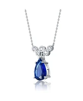 Genevive Sterling Silver with Blue Blue & Cubic Zirconia Bubble Chevron Raindrop Necklace