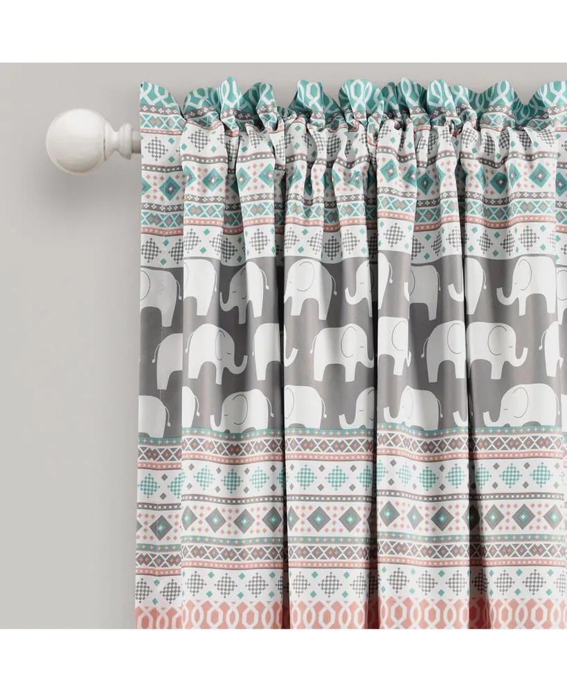 Elephant Stripe Light Filtering Window Curtain Panels Turquoise/Pink 52X63+2 Set