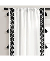 Aztec Diamond Border Tassel Window Curtain Panels Off White/Black Single 52X84