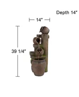 Four Pot Rustic Outdoor Floor Water Fountain 39 1/4" High with Led Light Cascading Decor for Garden Patio Backyard Deck Home Lawn Porch House Relaxati