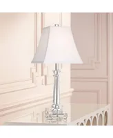 Traditional Glam Luxury Table Lamp 25" High Clear Slim Profile Crystal Glass Tapered Column White Square Bell Shade for Living Room Bedroom House Beds