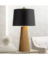 Obelisk Modern Table Lamp 26" High Gold Leaf Tapered Column Black Paper Drum Shade Decor for Bedroom Living Room House Home Bedside Nightstand Office