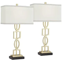 Evan Modern Table Lamps 28 1/4" Tall Set of 2 Gold Metal Geometric Frame White Curved Rectangular Shade for Living Room Bedroom House Bedside Nightsta