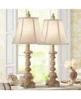 Elize Traditional French Country Style Vintage like White Washed Candlestick Table Lamps 26.5" High Set of 2 Bell Shade for Living Room Bedroom House