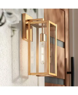 Titan 17" High Modern Outdoor Wall Light Fixture Mount Porch House Exterior Outside Lantern Edison Bulb Weatherproof Soft Gold Finish Clear Glass Shad