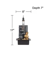 Kneeling Buddha Asian Zen Indoor Tabletop Water Fountain 17" High with Led Light Cascading Meditation Decor for Table Desk-Top Home Office Bedroom Hou