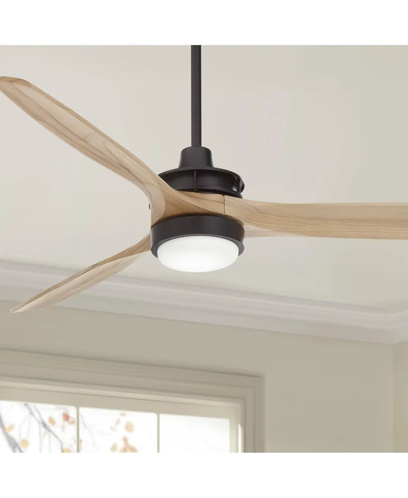 52" Windspun Rustic Farmhouse 3 Blade Indoor Ceiling Fan with Dimmable Led Light Remote Control Matte Black Natural Solid Wood for Living Kitchen Bedr