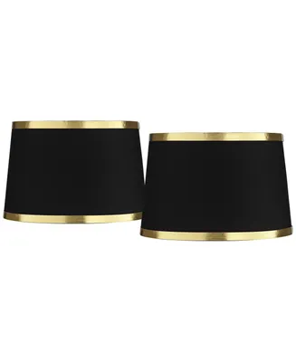 Set of 2 Hardback Tapered Drum Lamp Shades Black Medium 13" Top x 15" Bottom x 10" Slant Spider with Replacement Harp and Finial Fitting