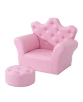 Qaba Kids Sofa Set, Children's Upholstered Sofa with Footstool, Princess Sofa with Diamond Decorations, Baby Sofa Chair for Toddlers, Girls, Pink