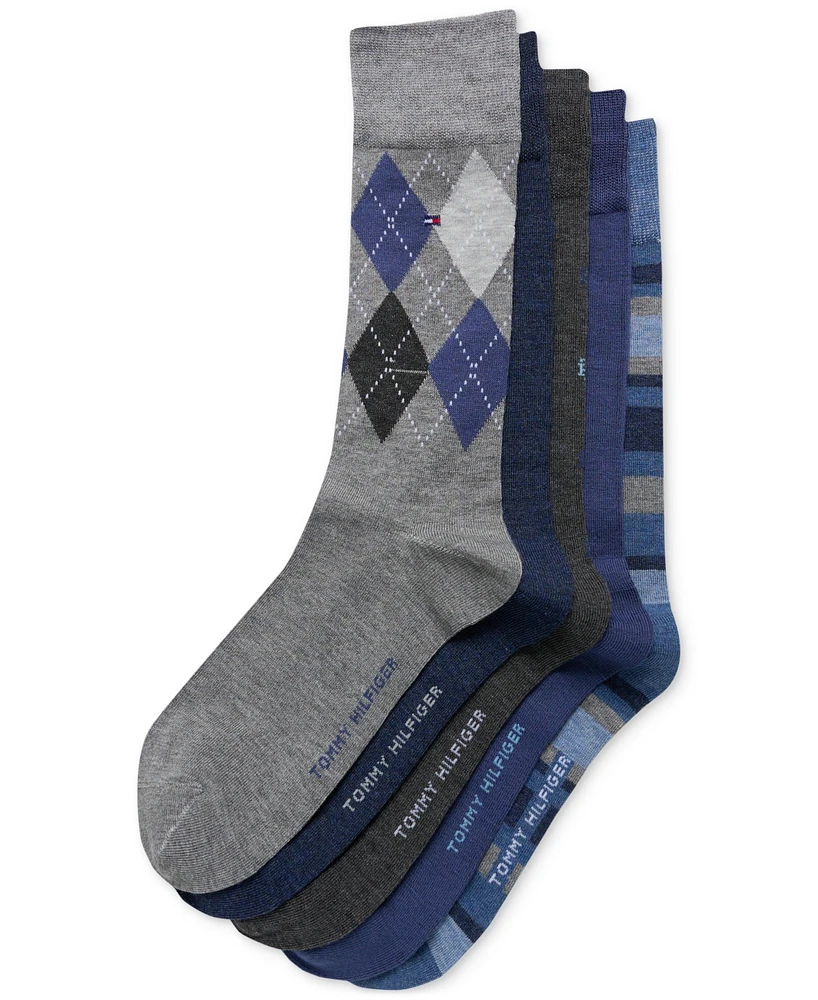 Tommy Hilfiger Men's Crew Length Dress Socks, Assorted Patterns, Pack of 5