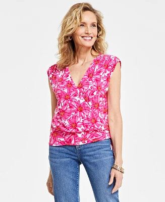 I.n.c. International Concepts Women's Printed Surplice Top, Created for Macy's