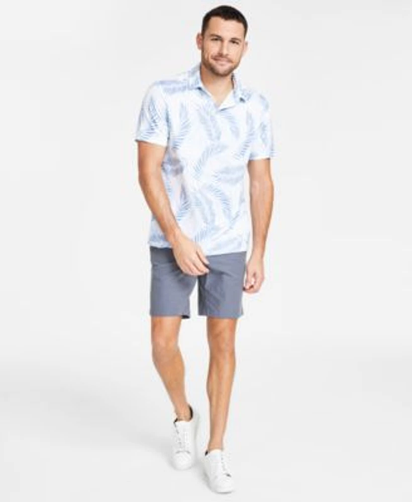 Club Room Mens Leaf Print Short Sleeve Tech Polo Shirt Stretch Cotton Shorts Created For Macys