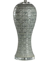 35.5" Whisper Geometric Overlay Design Glaze Table Lamp