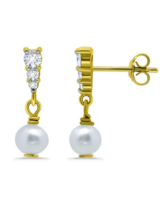 Macy's White Cultured Pearl and Cubic Zirconia Drop Earring