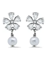 Macy's White Cultured Pearl and Cubic Zirconia Floral Top Drop Earring