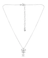 Macy's White Cultured Pearl and Cubic Zirconia Floral Pendant Necklace