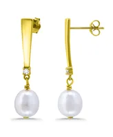 Macy's White Cultured Pearl Polish Graduated Bar Drop Earring