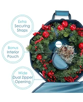 Premium Hard Shell Wreath Storage Bag with Interior Pockets, Dual Zipper and Handles