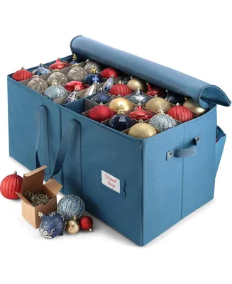 Large Christmas Ornament Storage Box with Adjustable Dividers - Holds 128 Ornaments or Decorations