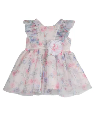 Rare Editions Baby Girls Floral Mesh Social Dress with Diaper Cover