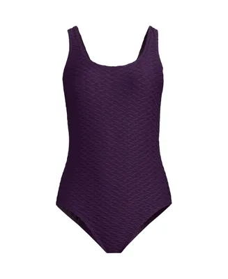Lands' End Women's Chlorine Resistant Texture High Leg Soft Cup Tugless Sporty One Piece Swimsuit
