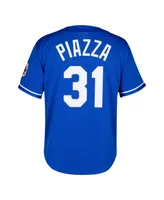 Men's Mitchell & Ness Mike Piazza Royal Los Angeles Dodgers Cooperstown Collection Mesh Batting Practice Button-Up Jersey