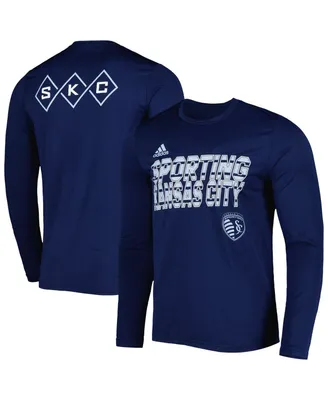 Men's adidas Navy Sporting Kansas City Jersey Hook Aeroready Long Sleeve T-shirt