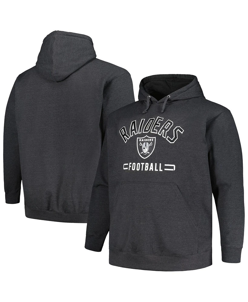 Men's Fanatics Heather Charcoal Las Vegas Raiders Big and Tall Pullover Hoodie