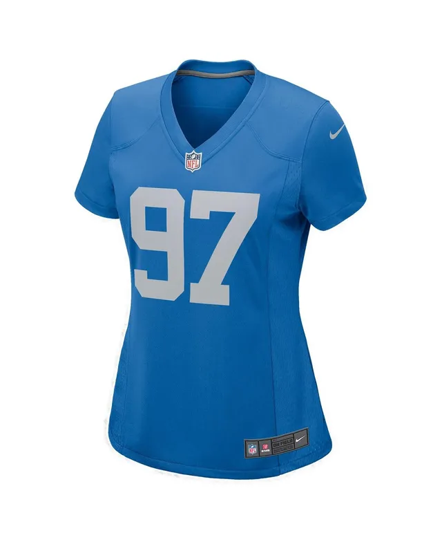 Women's Majestic Threads Aidan Hutchinson Blue/White Detroit Lions Dip-Dye  Player Name & Number Crop Top