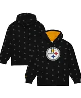 Men's Mitchell & Ness Black Pittsburgh Steelers Allover Print Fleece Pullover Hoodie