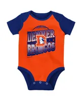 Baby Boys and Girls Mitchell & Ness Orange, Royal Denver Broncos Throwback Big Score Bodysuit, Bib, Bootie Set