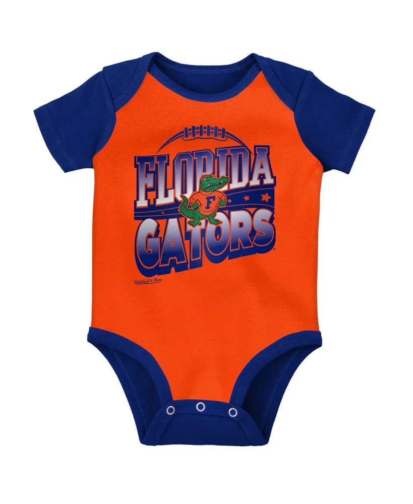 Baby Boys and Girls Mitchell & Ness Royal, Orange Florida Gators 3-Pack Bodysuit, Bib Bootie Set