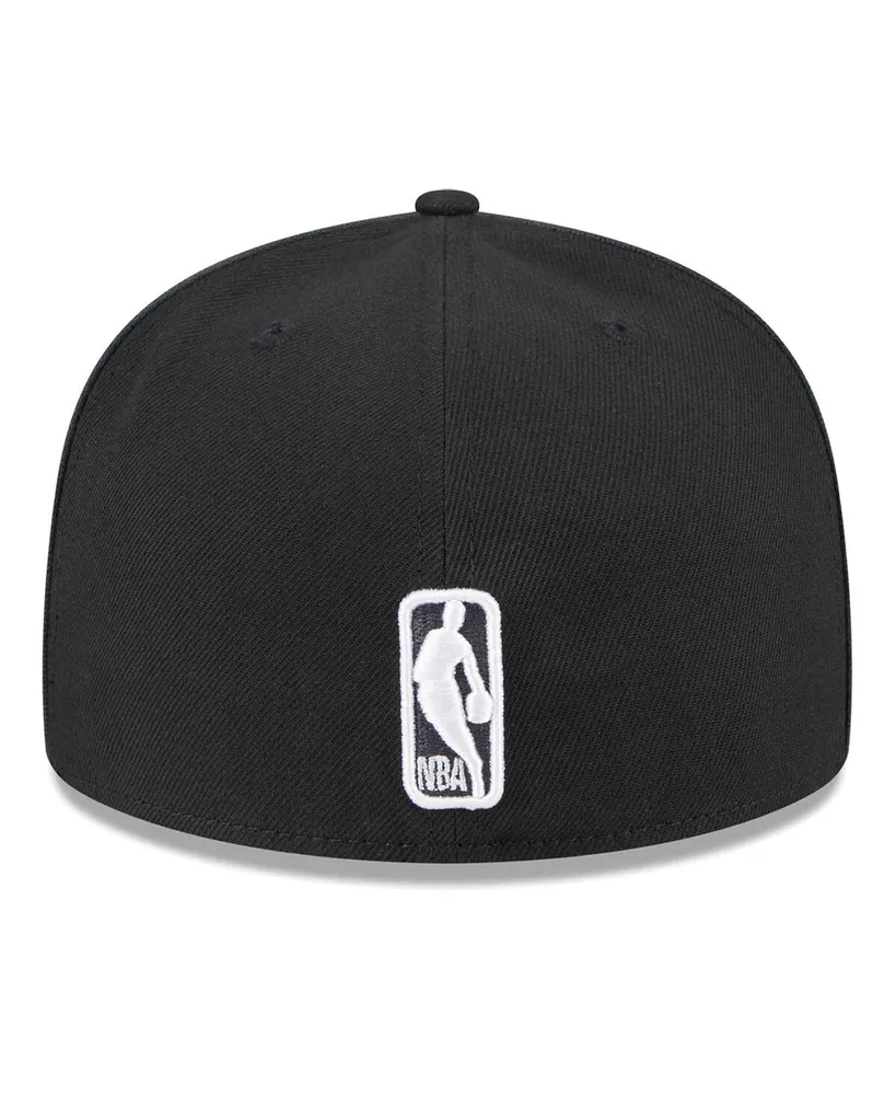 Men's New Era Black Brooklyn Nets Piped & Flocked 59Fifty Fitted Hat